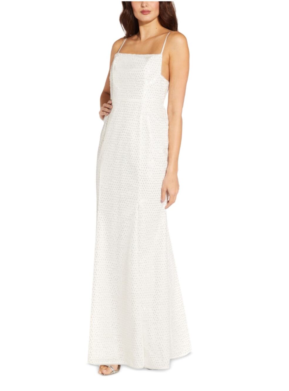Aidan Mattox White Evening Gown Sequined Sleeveless Formal Column Dress Size 4